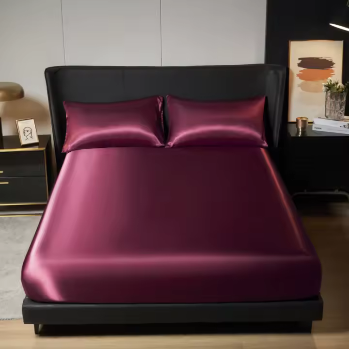 Sábana De Seda Helada De Color Sólido Talla Twin Full Queen Con Banda Elástica Sábana De Cama Natural Sin Funda De Almohada 100% Poliéster 300 TC Tatling - 1
