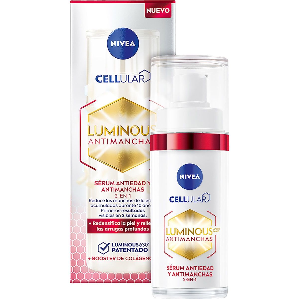 NIVEA Luminous 630 Antiedad y Antimanchas 2 en 1 sérum facial con booster de colágeno dosificador 30 ml