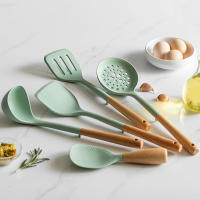 Set De Utensilios De Cocina De Silicona 5 Piezas Con Mango De Madera No Atrapa Adherido Espátula Antiadherente Cuchara De Fritura Cuchara De Arroz Herramienta De Cocina Ecológica - details 1