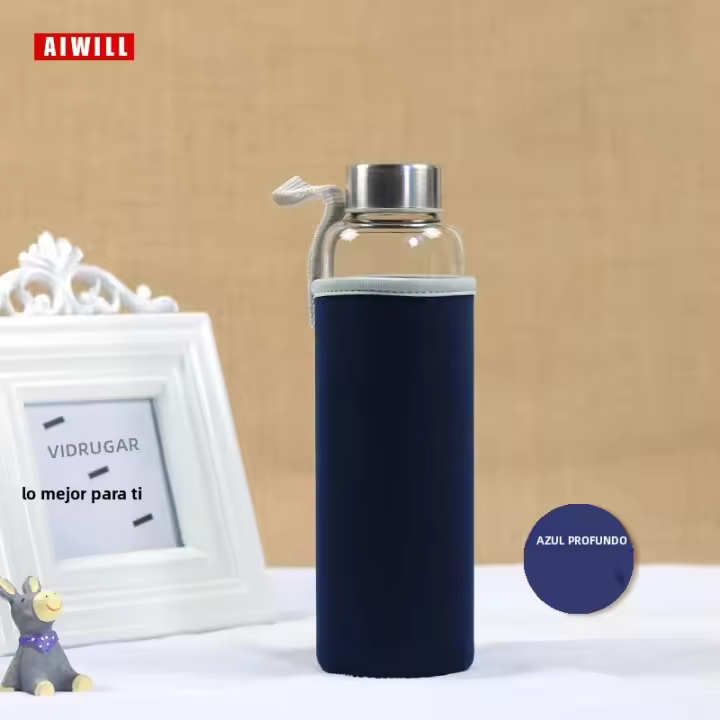 Botella Deportiva De Vidrio AIWILL Con Bolsa Protectora Reutilizable Para Adultos 280ml / 360ml / 550ml Para Actividades Al Aire Libre Y Ciclismo - 1