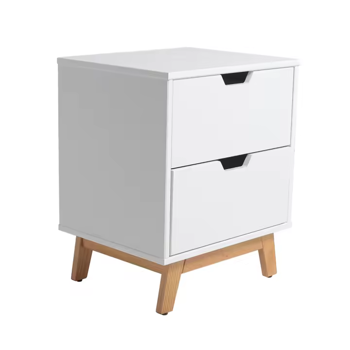 VS Venta-Stock Mesita Miranda 2C Blanca/Roble de Estilo Nórdico con Cajones y Patas de Haya - 1