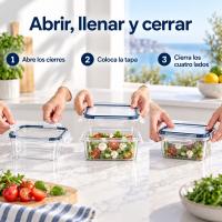 Set de recipientes herméticos para alimentos, 12 o 24 tápers transparentes de PP en varios tamaños, apilables y con cierre de 4 lados, para organizar cocina, despensa, ingredientes, raciones, comida preparada y sobras en el hogar cada día - details 3