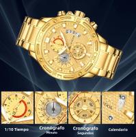 Reloj De Pulsera De Lujo Para Hombre WWOOR En Acero Inoxidable Y Oro Resistente Al Agua Con Cronógrafo Y Display Luminoso - details 2