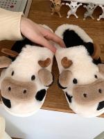 Nuevos Pantuflas De Peluche Cálidas Para El Invierno Con Dibujos De Vaca Neutra Para Parejas Antideslizantes Para El Hogar Para Hombres Y Mujeres Pantuflas De Algodón Con Plataforma - details 2