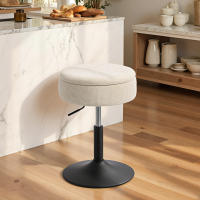 HOMCOM Taburete de Bar con Almacenaje, Altura Ajustable, Taburete de Cocina Redondo, Giratorio, Tapizado en Chenilla, Base de Acero, Diseño Botones, Acolchado, para Salón, Comedor, Oficina, Gris - details 1