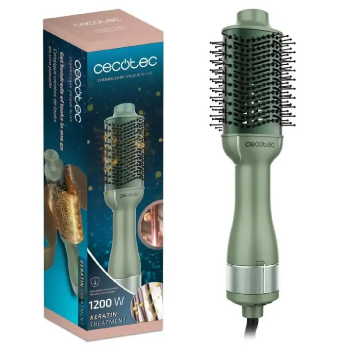 Cecotec Cepillo de Aire Voluminizador CeramicCare Unique Olive. 1200W, Desenreda, Seca, Da Volumen, Alisa y Ondula - 1