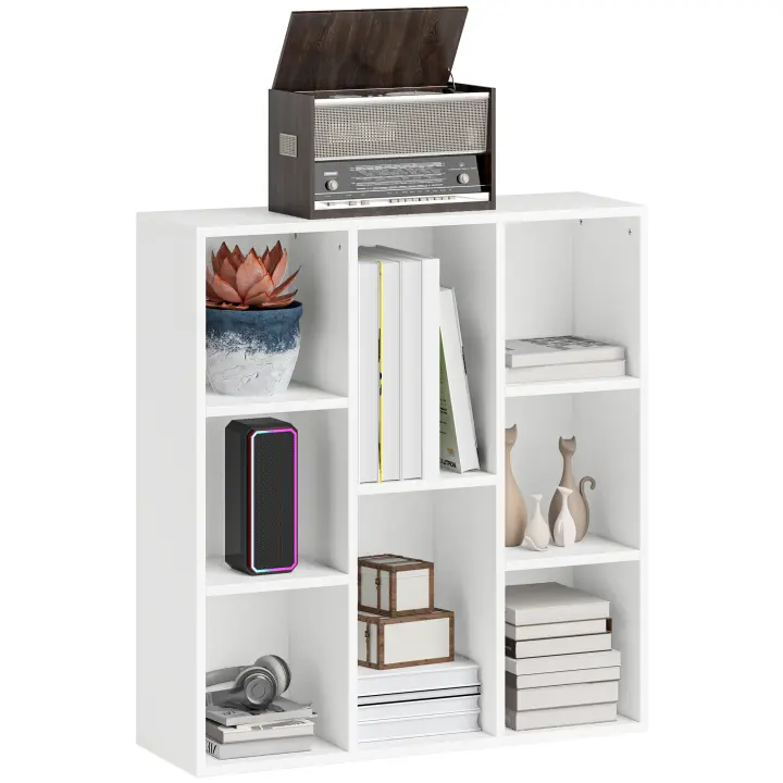 HOMCOM Librería de 4 Niveles Estantería de Libros con 11 Compartimentos Diseño Vertical u Horizontal para Sala de Estar Oficina Dormitorio Blanco - 1