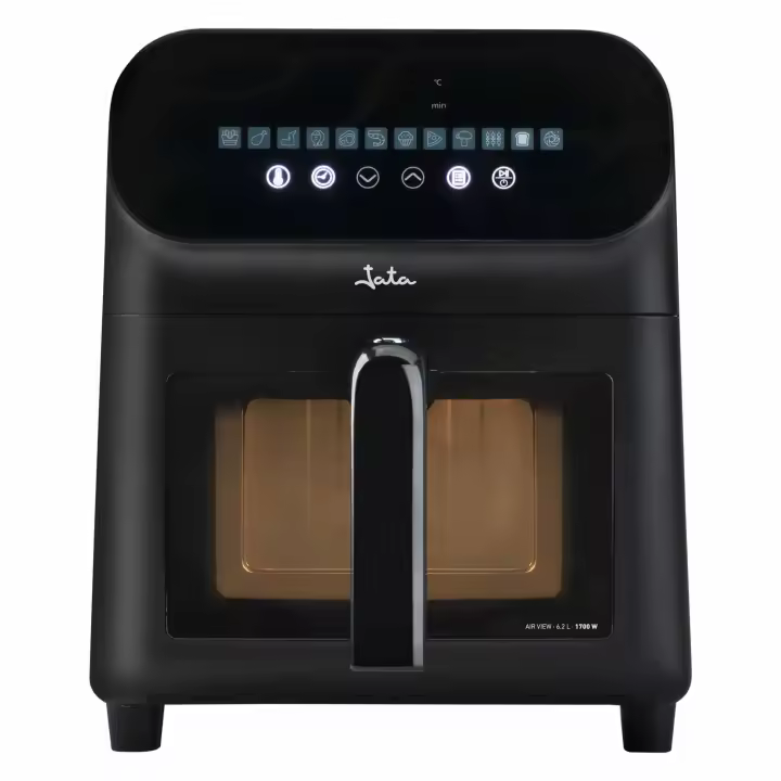 JATA JEFR1230 - Freidora Aire, Freidora Sin Aceite 6.2 L. 1700 W. Hasta 200ºC. Panel Táctil LED. 12 Programas de Cocinado. Con Ventana Visor. Medidas: 26,5 x 32,5 x 32,5 cm. - 1