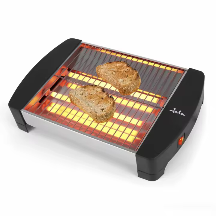JATA JETT1587 - Tostadora Horizontal 400 W con Barras de Cuarzo, Tostador Plano de Gran Superficie, Laterales Acero Inoxidable, Bandeja Recogemigas Extraíble - 1