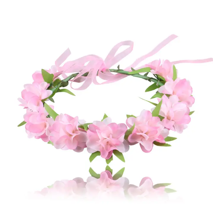 Corona De Flores Para Niñas Diadema De Flores Azul Y Rosa Estilo Princesa Accesorio De Cabello Para Mujeres Y Niñas Para Bodas Y Fiestas De Playa - 1