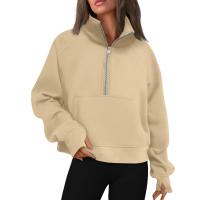 Nueva Sudadera De Mujer Con Capucha Cuello Erguido Otoño Invierno Color Sólido Fleece Manga Larga Bolsillos Cierre Media Pullover Suave - details 12