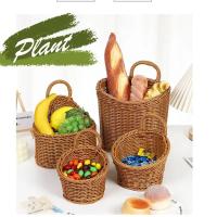 Cesta De Almacenamiento De Cocina Tejida a Mano Imitación Rattan Marrón Con Mango Para Verduras Frutas Flores Organizador Colgante - details 5