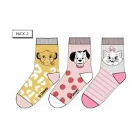 Disney - Pack 3 calcetines infantiles con Marie, Simba y 101 Dálmatas amarillo 27/30 de algodón para niños cómodos y divertidos - details 0
