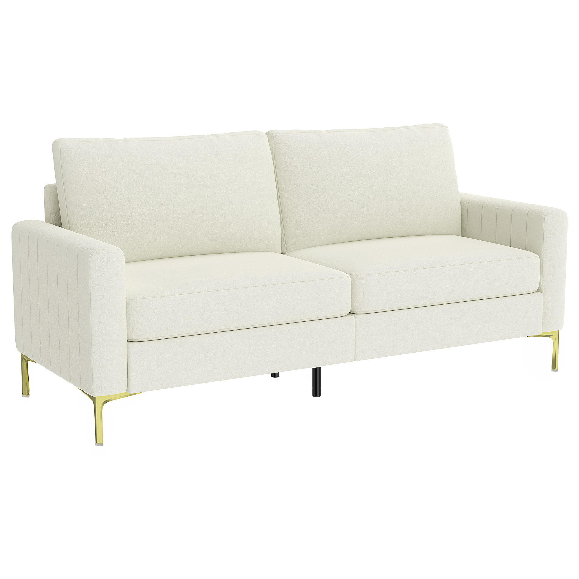 HOMCOM Sofá de 3 Plazas/Butaca de Salón de 181 cm/ 81 cm, Tapizado en Terciopelo, Cojines Gruesos, Patas de Metal, Estructura de Madera, para Sala de Estar, Dormitorio, Oficina, Crema
