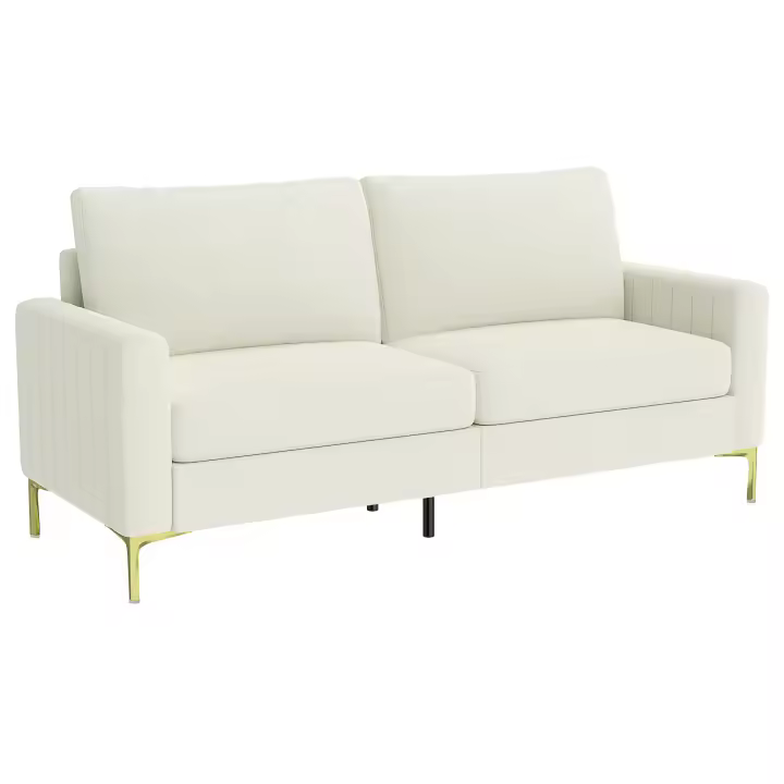 HOMCOM Sofá de 3 Plazas/Butaca de Salón de 181 cm/ 81 cm, Tapizado en Terciopelo, Cojines Gruesos, Patas de Metal, Estructura de Madera, para Sala de Estar, Dormitorio, Oficina, Crema - 1