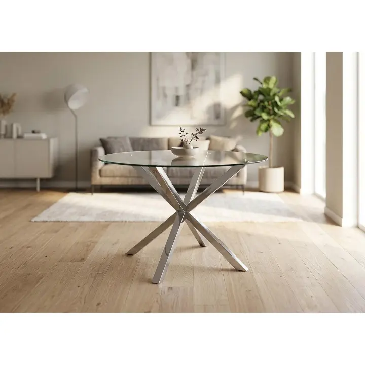 Mesa Redonda de Cristal Templado Aurora 120cm. Comedor o Cocina, Gris - 1