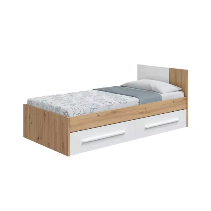 MOBELCENTER - Cama Infantil Juvenil Noa con Cabezal y Cajones - Color Roble Nodi y Blanco Artik - Ancho: 97 cm x Fondo: 196 cm x Alto: 77 cm (1325) - 1