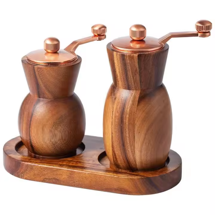 Juego De Molinillos De Pimienta Y Sal De Madera Manuales Con Base Molinillo De Pimienta Multifuncional Caja De Condimentos Herramientas De Cocina - 1