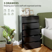 HOMCOM Cómoda con 5 Cajones Cómoda de Dormitorio Moderna con Diseño Anti-vuelco Cajonera para Salón Pasillo 55x34x100 cm Negro Brillo - details 2