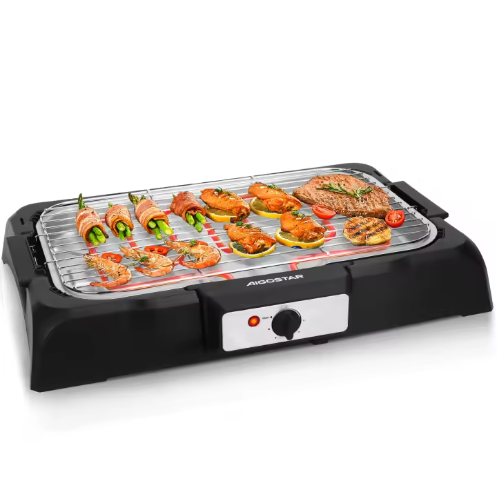 AIGOSTAR Barbacoa Eléctrica, Uso con Agua: Evita Manchas y Humo, Bandeja Recoge Grasa,Termostato (2000W) - 1