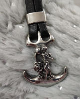 Pulsera Pareja de Esqueletos de Cuero negro y Acero Inoxidable para Hombre y Mujer Piel Auténtica - details 3