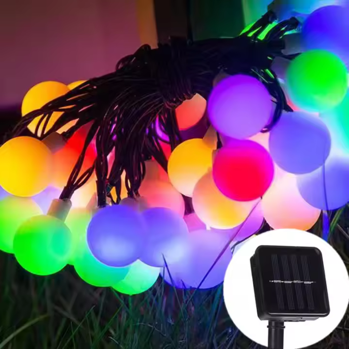Luces De Cadena Solar Para Exterior 20/50/100LED Globos Redondos Para Jardín Patio Fiesta Navidad Decoración Incluye Batería IP66 Impermeable - 1