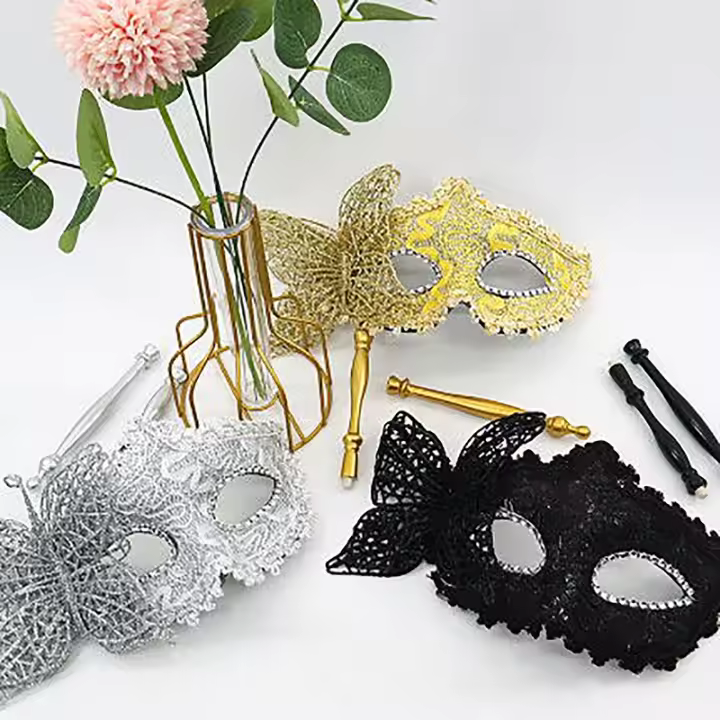 Máscara De Halloween Para Mujer Con Palillo Para Sostener Disfraz De Carnevale Mitad De La Cara Para Fiestas Nocturnas Y Cosplay - 1