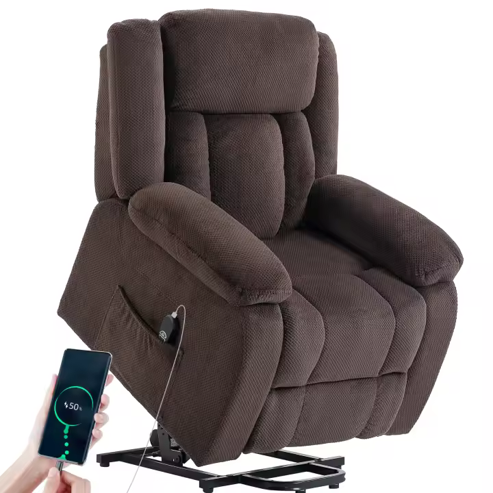 HOMCOM Sillón Relax Reclinable Eléctrico Levanta Personas, con Puerto USB, Sillón Elevador, con Control Remoto, Asiento Ancho, Reposapiés, Tapizado en Terciopelo, Bolsillos Laterales, Marrón - 1