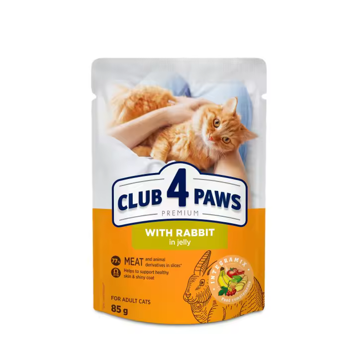 Comida húmeda completa para gatos adultos CLUB 4 PAWS PREMIUM-Conejo en gelatina PACK 24*85gr - 1