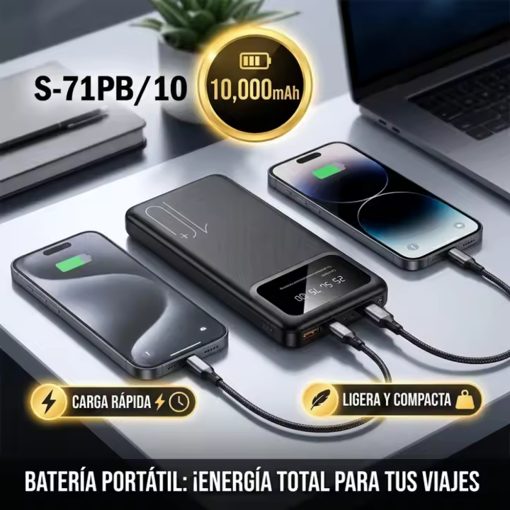 SPARK- BATERÍA PORTATIL POWER BANK, 10.000mAh, CARGA HASTA 2 DISPOSITIVOS, VOLTAJE 5V, CARGA RÁPIDA, LIGERA. - 1