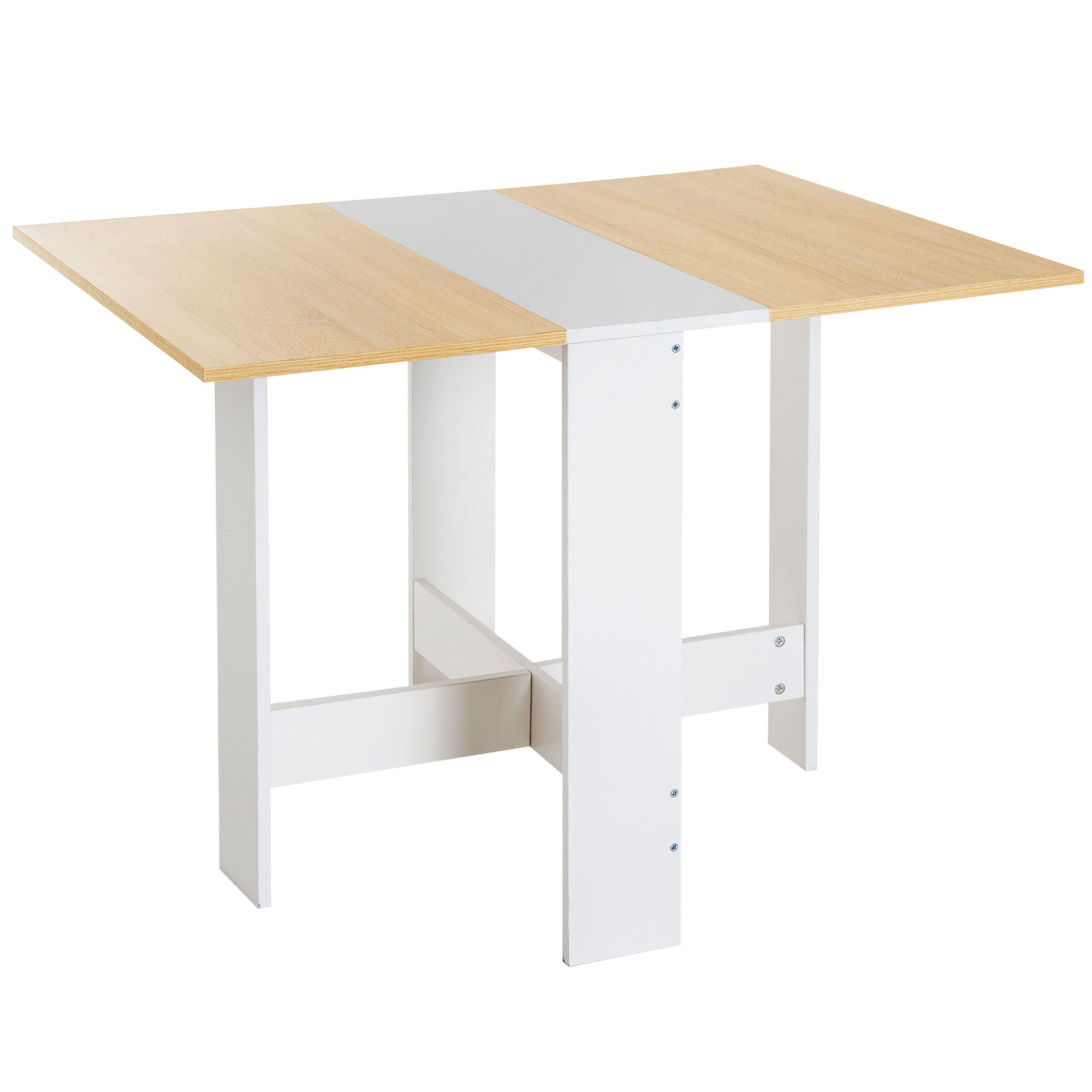 HOMCOM Mesa Plegable de Comedor, Mesa de Cocina Plegable, con Alas Abatibles, para Salón, Espacio Pequeño, 103x76x73,5 cm, Blanco y Roble