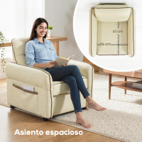HOMCOM Butaca de Salón Tapizada en Cuero Sintético, Sillón Relax Moderno con Asiento Ancho, Acolchado Grueso, Reposabrazos y Bolsillo Lateral para Dormitorio, Sala de Estar, Carga 120 kg, Beige - details 4