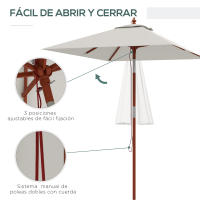 Outsunny Sombrilla de Jardín 200x150x235 cm Parasol de Terraza Rectangular Inclinable con Anti-UV Impermeable y Poste de Madera para Playa Patio - details 5