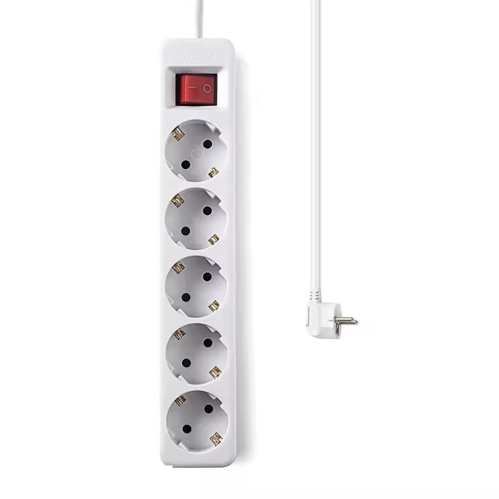 CABLEPELADO Base de Enchufe 5 Tomas, Regleta alargador de 5 enchufes, Enchufes con Interruptor de Encendido, Soporta hasta 3680W, Protección Infantil, Cable de 1.50 Metros, 5 Tomas de Enchufe - 1
