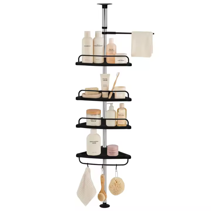 RELAXTY Estantería Telescópica Baño 100-260cm - Esquinero Ducha sin Taladro con 4 Baldas. Organizador Ajustable Premium. - 1