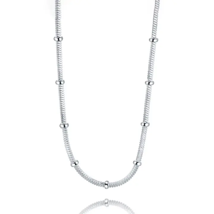 925 Sterling Silver Beads Snake Chain Necklace for Women Men Jewelry - 1