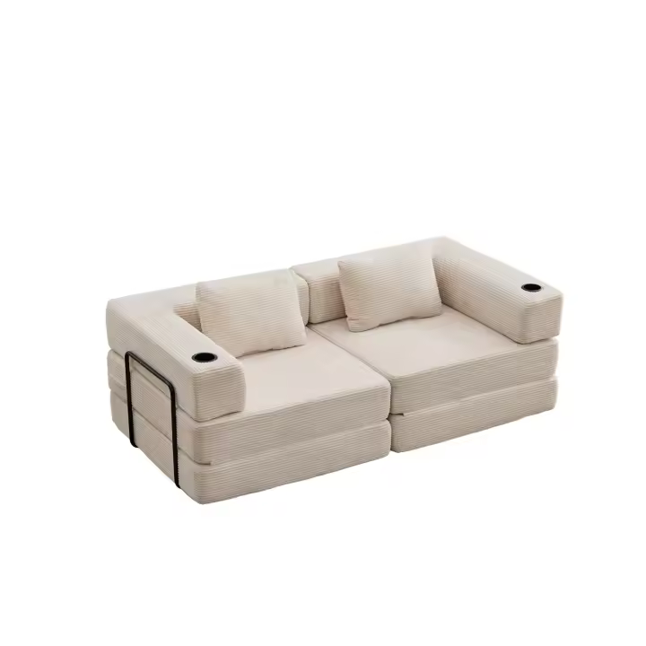 Diseño convertible plegable: este sofá cama desplegable tiene dos formas, sofá y colchón, se convierte fácilmente entre cama y sofá plegando los reposabrazos laterales o el respaldo, ahorrando espacio sin preocupaciones - 1