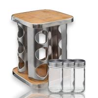 Set Especiero - Organizador para Hasta 12 Diferentes Tipos de Especies - Ideal para el Hogar - Envases de Vidrio de 90ml - Acero Inoxidable - Color Madera - Armario para Condimentos - Kitchen&Go - details 1