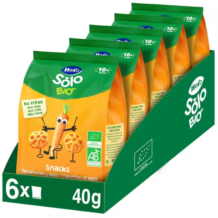 Hero Solo BIO Pack Snack de Zanahoria y Maíz 6 Bolsas x 40G - 1