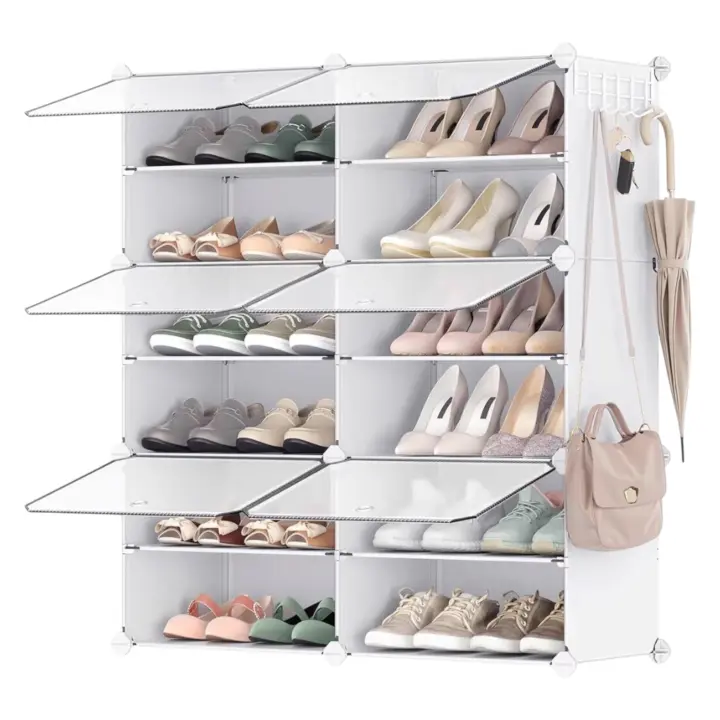 Mikomika Mueble Zapatero Plástico, 6 Compartimentos para 24 Pares de Zapatos, con Puertas, Estructura de Acero y Estantes de Plástico, Armario para Dormitorio - 1