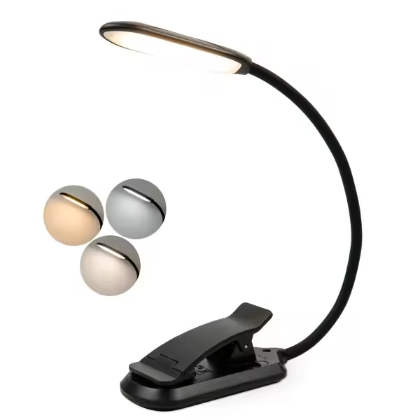 Lámpara de libro con 3 colores de luz y atenuador / Lámpara de lectura recargable - 1