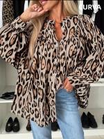 Camisa Casual De Manga Larga Para Mujer Tallas Grandes 1X-5XL Con Bolsillo Y Diseño De Punto De Leopardo Botón Frontal Cuello Simple - details 4