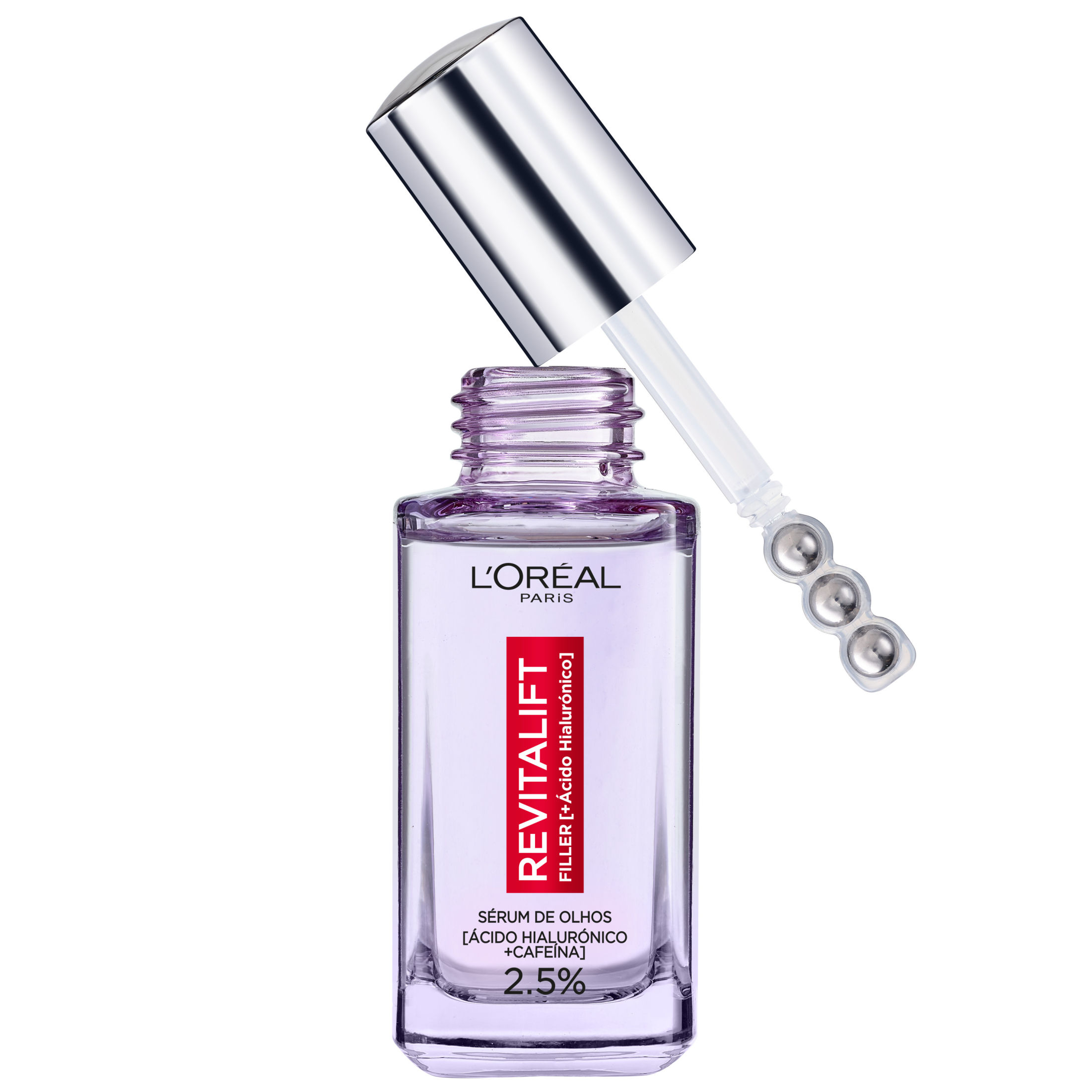 L'Oréal Paris | Serum Ojos Revitalift Filler 2,5 Ácido Hialurónico + Cafeína. Rellena patas de gallo y corrige ojeras. Aplicador triple roll-on efecto frío. Aprobado por dermatólogos. 20ml