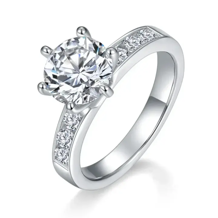 Anillo De Compromiso Para Mujer 2CT Moissanita S925 Plata Hipoalergénica Joyería Regalo Boda Solitario Diamante Clásico Redondo - 1