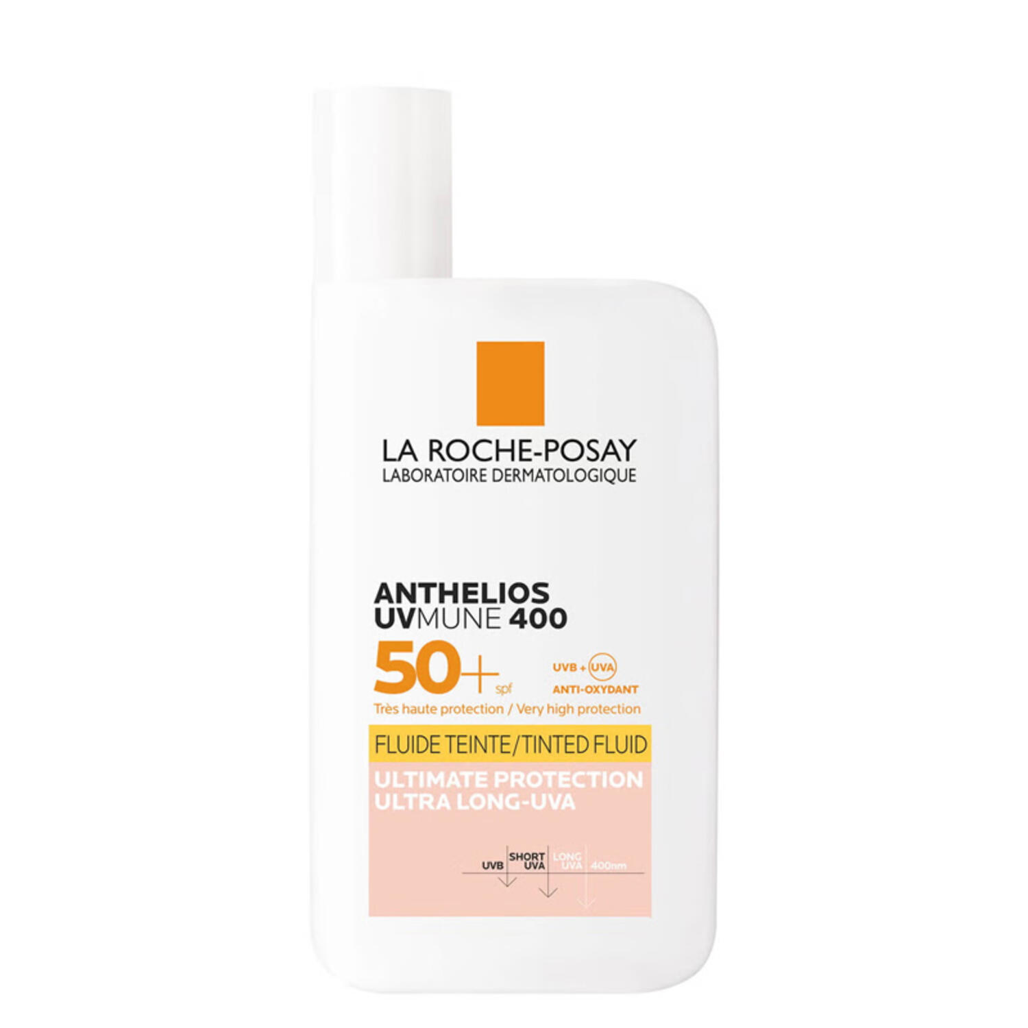 La Roche-Posay - Anthelios UVMune 400 Fluido Invisible SPF50+ Con Color, protección solar facial 50+ dermocosmética paraben free, textura ultraligera invisible, resistente al agua y sudor, ideal para playa y piscina