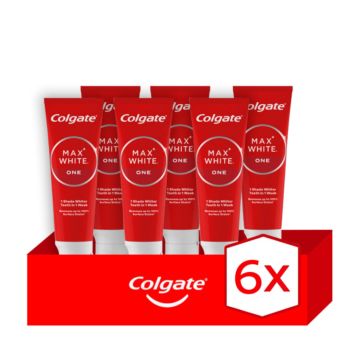Pasta de dientes blanqueadora Colgate Max White One 75ml Pack de 6 | Dientes Blancos en 1 Semana con Fórmula Acelerada. Consigue una sonrisa brillante y protegida.