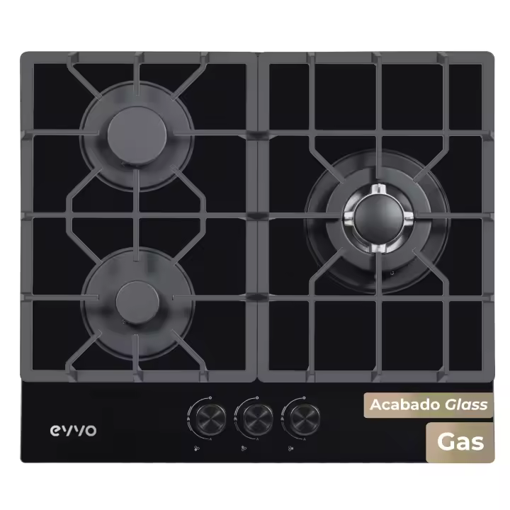 Placa de Gas EVVO V66 Inox — 3 quemadores, acabado acero inoxidable, compatible con Gas Natural y Butano - 1