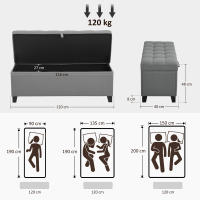 HOMCOM Puff Almacenaje Banco Almacenaje 112L Tapizado en Lino con 2 Bisagras de Seguridad Tapa Abatible y Asiento con Capitoné para Dormitorio Salón Entrada Carga 120 kg 120x40x48 cm Gris Oscuro - details 2