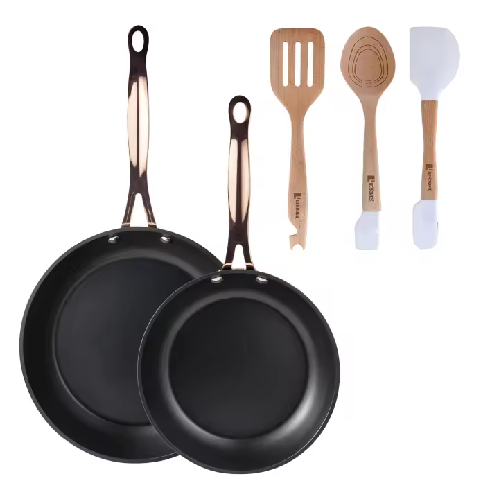 Juego de 2 sartenes Bergner Ø20Ø24cm aluminio forjado Negro mate+Delantal de Cocina Gris oscuro 100% Algodón 75x80cm - 1