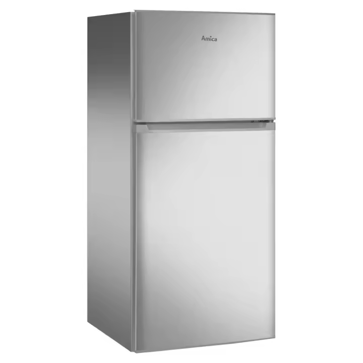 Amica fd2015.4x(e) silver refrigerator with freezer, 167L capacity, 2 doors, energy class E, LED light, low noise 40dB, independent installation, perfect for small spaces, adjustable shelves, compact design for mini refrigerators. - 1